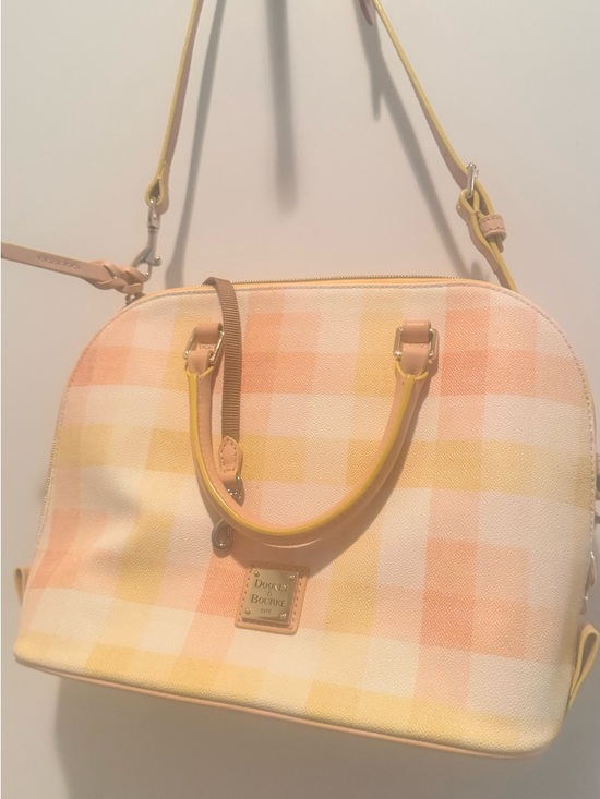Handbags - Dooney & Bourke..Women’s Checked Satchel Bag in Peach and Yellow NWOT
